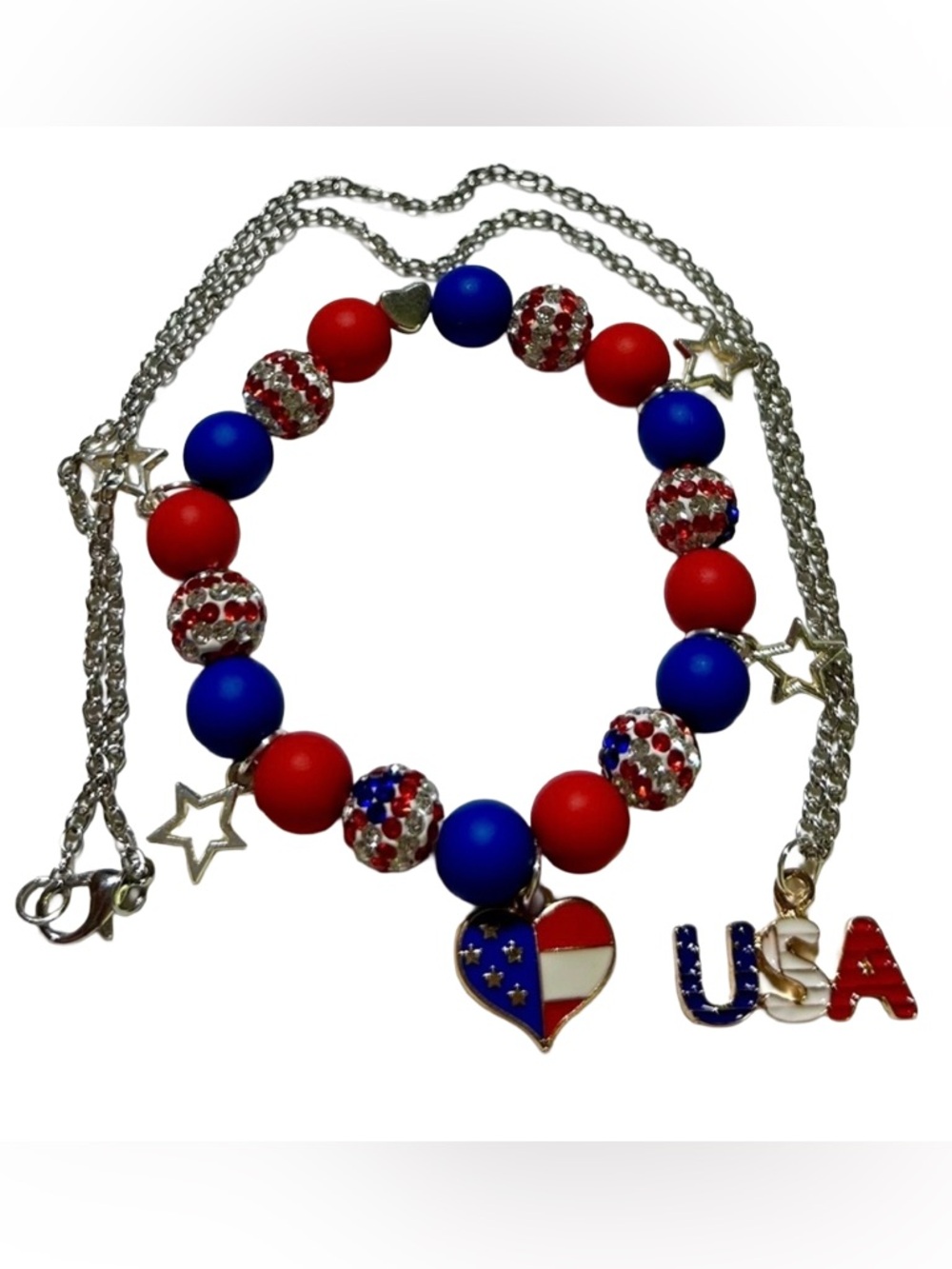 Handmade Patriotic Bracelet and Necklace Set